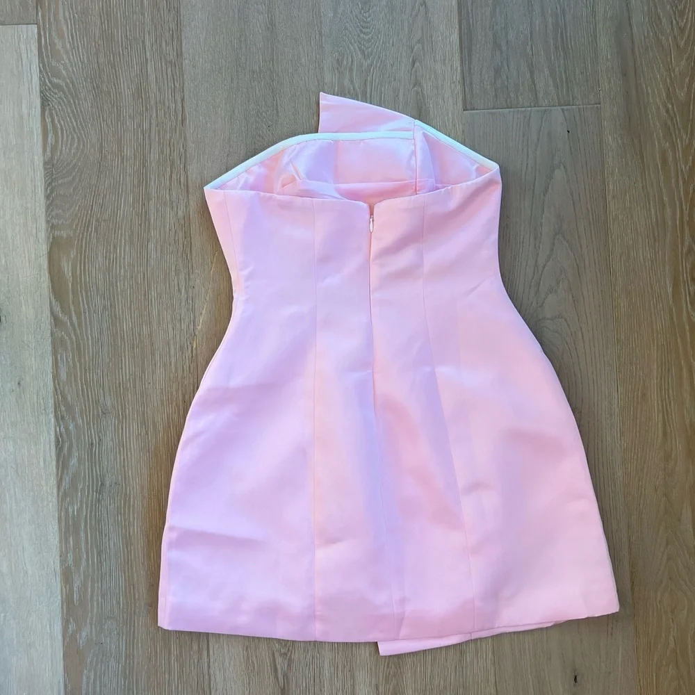 Commense Light Pink Gold Satin Asymmetrical Embellished Strapless Dress Medium - Picture 6 of 14